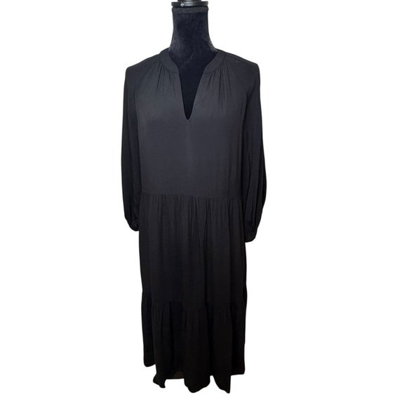 Gibson Latimer | Black Midi Tier Balloon Sleeve Dress | NWT | Sz M - Picture 1 of 9